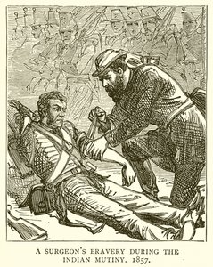 A Surgeons Bravery během indické vzpoury, 1857 od English School