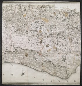 Topografická mapa hrabství Sussex, rozdělená na znásilnění, děkanství a stovky. Plánováno od skutečného průzkumu na stupnici od jednoho palce po předepsanou míli od English School