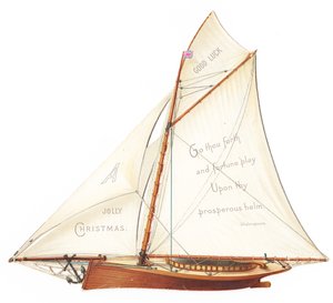 Viktoriánská trojrozměrná vánoční pohlednice s plachetnicí, cca 1880 (barevná litografie) od English School