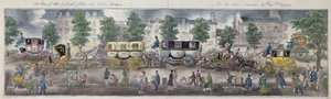 Pohled na pařížské bulváry s novými kočáry, 1828 (barevná rytina) od English School