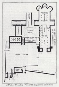 Západní klášter, plán svatého Augustina, Canterbury (litho) od English School