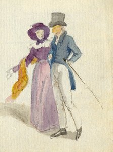 Procházející se pár, cca 1825 (čb na papíře) od English School