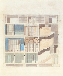 Návrh průřezu pro klasický interiér městského domu, cca 1840 (wc s perem a inkoustem) od English School