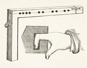 Pranýř na prsty, používaný v 15. století, z „Národních a domácích dějin Anglie“ od Williama Hickmana Smith Aubrey (1858-1916), vydaný v Londýně kolem roku 1890 od English School