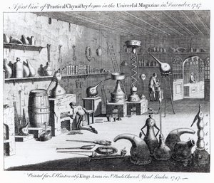 První pohled na praktickou chemii v časopise Universal Magazine v prosinci 1747 od English School