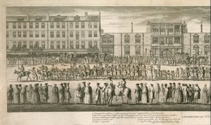 Geometrický pohled na velkolepý průvod zednářů Scald Miserable, Somerset House, Londýn od English School