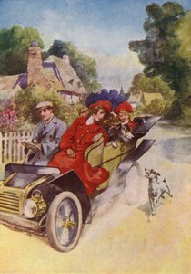 Veselá motorová jízda (barevná litografie) od English School