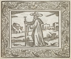 Muž držící hůl a krucifix, ilustrace z 
