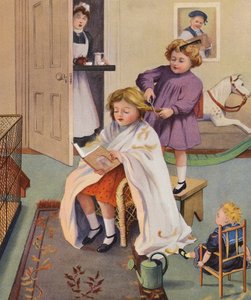 Zlomyslný holič (barevná litografie) od English School