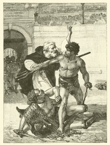 Mnich Telemachus, který se snaží zastavit gladiátorské hry v Koloseu, Řím (rytina) od English School