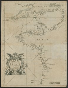 „Nová mapa mořských pobřeží Francie spolu s Lamanšským průlivem“, c.1730 (litho) od English School