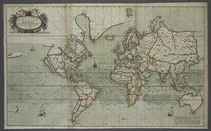 Nová a správná mapa světa z atlasu moře, 1707 (ručně kolorovaný tisk) od English School