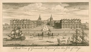 Severní pohled na Greenwich Hospital, Londýn, z Isle of Dogs od English School