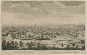 Pohled na severní část Londýna. Z kopce Pentonville Hill od English School