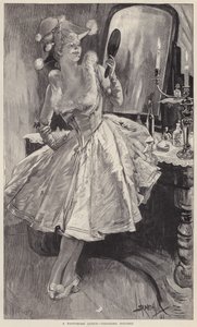 Královna pantomimy, která dotváří svůj make-up (litho) od English School