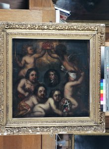 Satira Richarda Cromwella, kterému byla nabídnuta koruna, kolem roku 1659 (olej na panelu) od English School