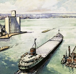 Tanker plující po jezeře Michigan od English School