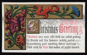 Verš s květinovým vzorem svitku, vánoční přání. (chromolitho) od English School