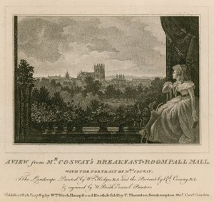 Pohled ze snídaňové místnosti pana Coswaye, Pall Mall, s portrétem paní Coswayové od English School