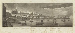 Pohled na část Londýna, jak se objevil při velkém požáru v roce 1666 od English School