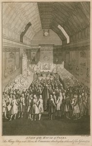 Pohled na House of Peers, král sedící na trůnu od English School