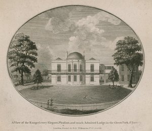 Pohled na Rangers velmi elegantní, příjemný a velmi obdivovaný Lodge v Green Park, St Jamess od English School