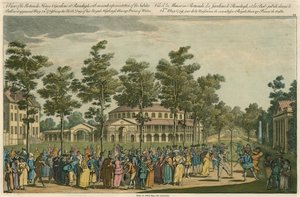 Pohled na dům a zahrady Rotunda v Ranelagh, Londýn od English School