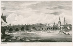 Pohled na východní stranu London Bridge v roce 1827 od English School