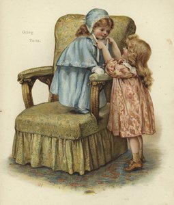 Mladá dívka stojící na polštáři křesla od English School