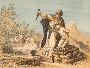 Abraham obětuje Izáka (barevná rytina) od English School