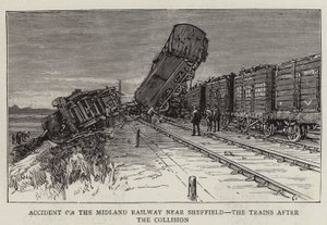 Nehoda na Midland Railway poblíž Sheffieldu, vlaky po kolizi (rytina) od English School