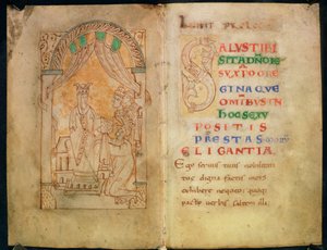 Add 33241 ff.1v-2 Královna Emma manželka Ethelreda II a Cnut obdrží knihu od jejího autora; Text s velkým „S“. od English School