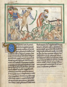 Přidat 35166 f.35 Zabití lidé, biblické scény z Apokalypsy sv. Jana, Apokalypsa v latině s komentářem (inkoust a barva na pergamenu) od English School