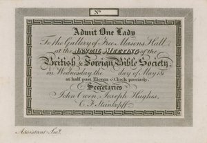Vstupenka na výroční zahraniční biblickou společnost ve Freemasons Hall od English School