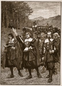 Postup Covenantů přes hranice do Anglie, ilustrace z Cassells Illustrated History of England (sépiová fotografie) od English School