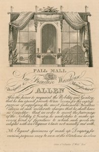 Reklama na nový sklad nábytku Allens, 61 Pall Mall, Londýn od English School