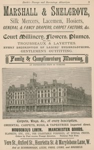 Inzerát firmy Marshall & Snelgrove, Silk Mercers, Lacemen, Hosiers od English School