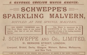 Reklama na Schweppes Sparkling Malvern, stáčené u pramenů, Malvern od English School