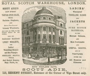Reklama na Royal Scotch Warehouse, 115 Regent Street, Londýn od English School