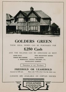 Inzerát na koupi domu v Golders Green od English School