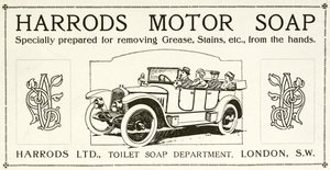 Reklama na motorové mýdlo Harrods (litho) od English School