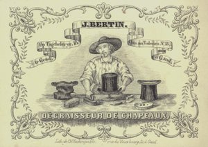 Reklama na J Bertin, čistič klobouků, Gent, Belgie (litho) od English School