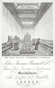 Reklama pro John Thomas Brameld and Co, výrobce porcelánu, skla, železného kamene a kameniny, Londýn od English School