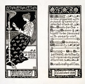 Reklama pro paní Corbett v Drayton House, Birmingham, 1897 od English School