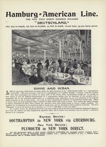 Reklama na Hamburg-American Line, nový dvoušnekový expresní parník, Německo od English School