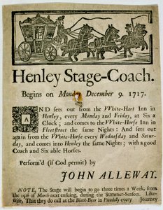 Reklama na Henley Stage Coach, 1717 od English School