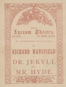Reklamní kartička pro divadlo Lyceum, Dr. Jekyll a pan Hyde s Richardem Mansfieldem v hlavní roli od English School