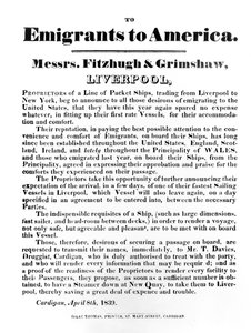 Reklama na Packet Ships to America, 1839 (tištěný papír) od English School