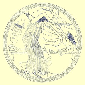 Aedon zabije Ityse, ilustrace z „Greek Vase Paintings“ od J. E. Harrisona a D. S. MacColl, vydáno 1894 od English School