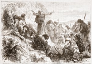 Albigenští věřící na břehu Rhony, ilustrace z Historie protestantismu od Jamese Aitkena Wylie (1808-1890), hospoda. 1878 od English School